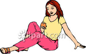 Girl Eating An Apple   Royalty Free Clipart Picture