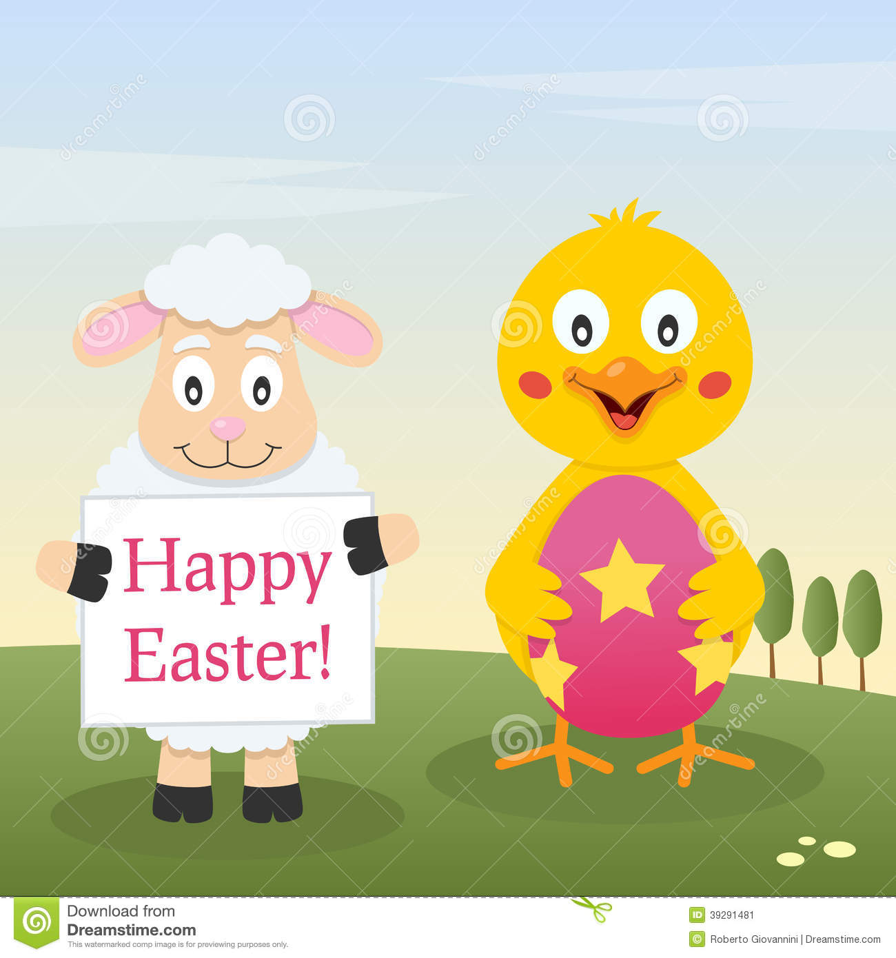 Happy Easter Greeting Card With A Cute Chick Holding A Easter Egg