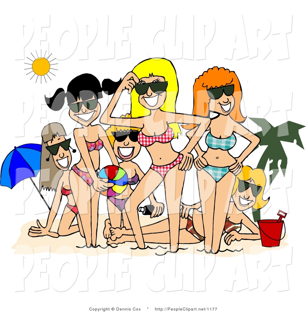 Larger Preview  Clip Art Of A Group Of Six Smiling Beach Girls Posing
