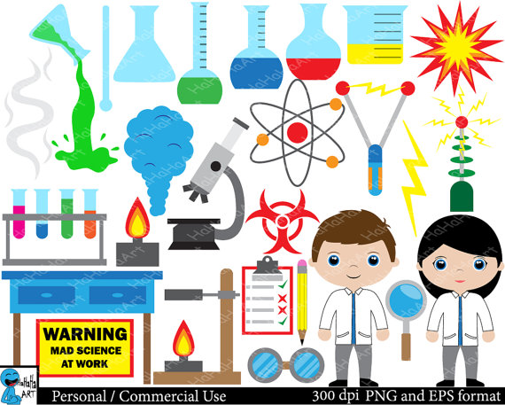Mad Scientist And Laboratory   Set Clipart   Digital Clip Art Graphics