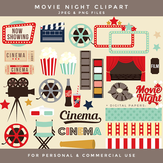 Movie Night Clipart   Movie Clip Art Retro Clipart Vintage Theatre