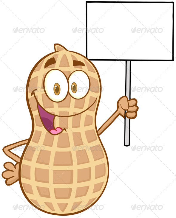 Peanut Character Holding Up A Blank Sign   Stock Photo   Photodune