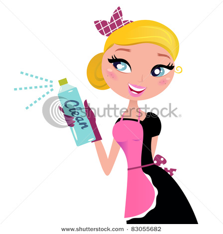 Picture Of A Pretty French Maid Standing With A Can Of Cleaning    