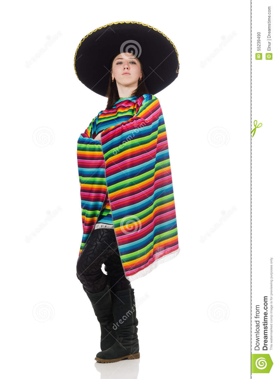 Pretty Mexican Girl In Vivid Pocho Isolated On Stock Photo   Image    