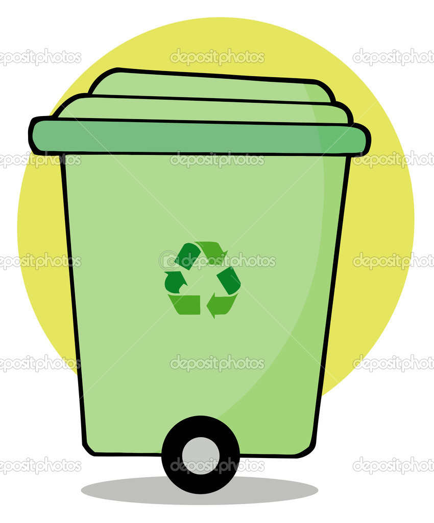 Rolling Trash Can Clipart Rolling Green Recycle Bin
