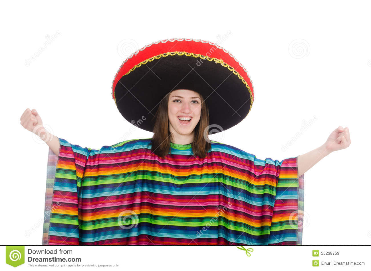 Stock Photo  Pretty Mexican Girl In Vivid Pocho Isolated On