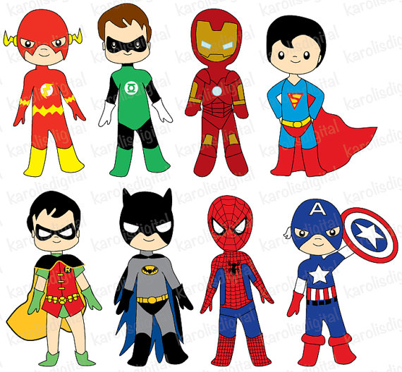 Superheroes   Digital Clip Art Set   Ironman Batman Flash Spiderman