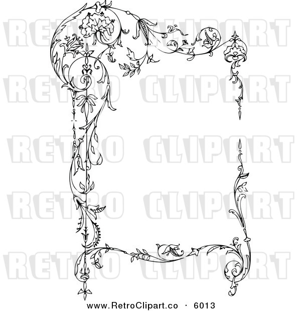 Vector Clipart Of A Black And White Ornate Retro Floral Frame By