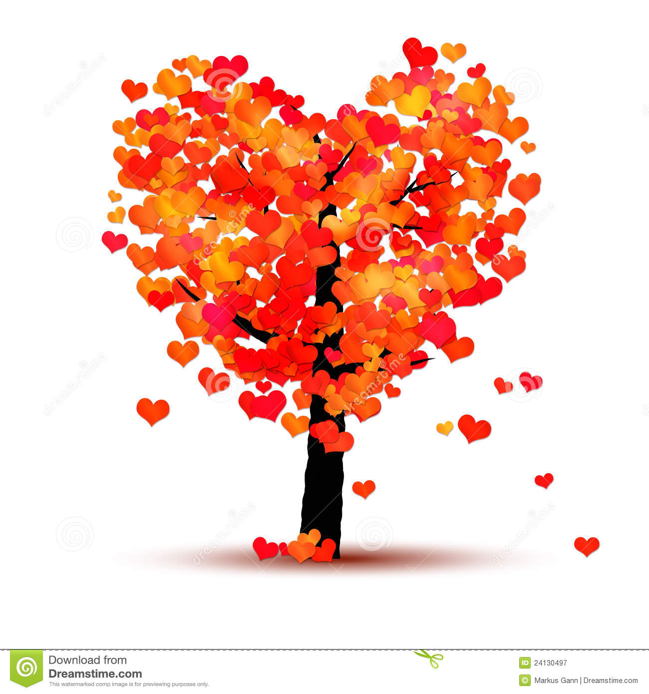 An Image Of A Red Tree With Hearts As Leaf
