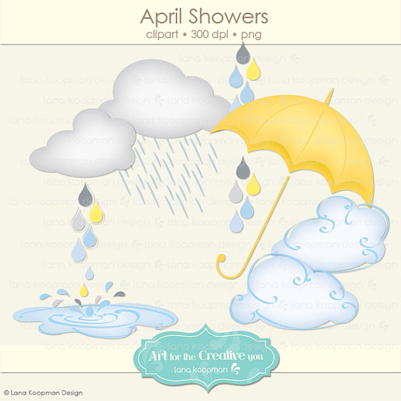 April Showers Clipart Umbrella Clipart Clouds Digital Clipart Rain    