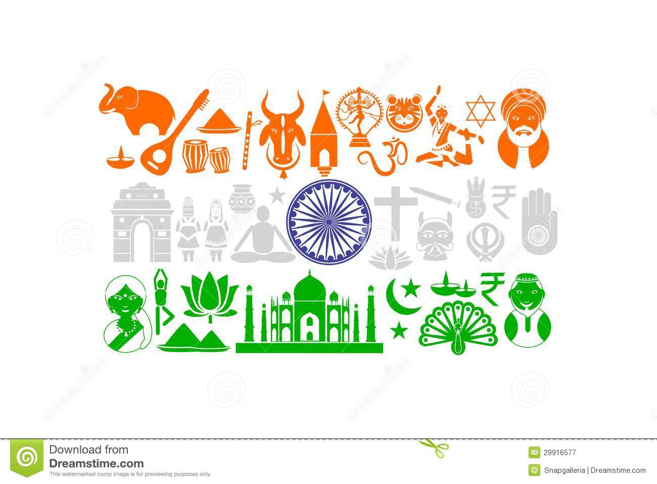 Easy To Edit Vector Illustration Of Indian Flag With Cultural Object
