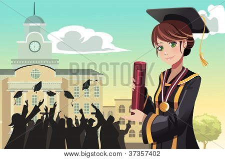 Graduation Girl Holding Diploma