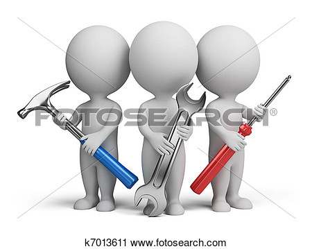Three 3d People With The Tools In The Hands Of  3d Image  Isolated    