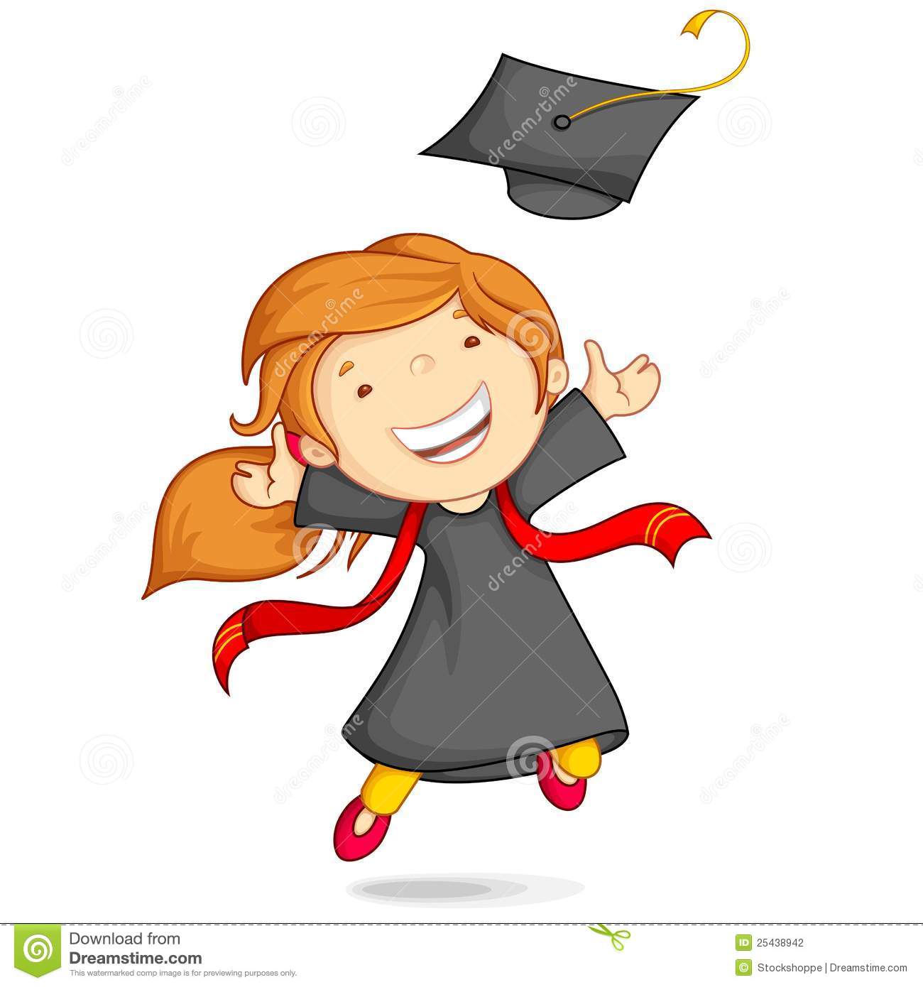 Vector Illustration Of Girl In Graduation Gown And Mortar Board