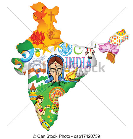 Vectors Of Culture Of India   Illustration Of Indian Map Showing