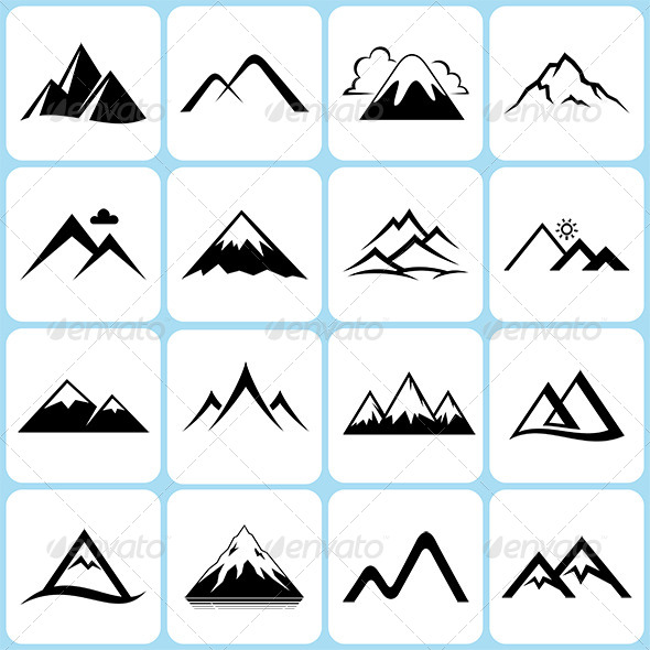 16 Mountain Icons Set   Nature Conceptual