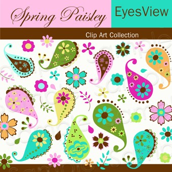 Clip Art Spring Paisleys And Flowers Instant By Inkandwhimsy2