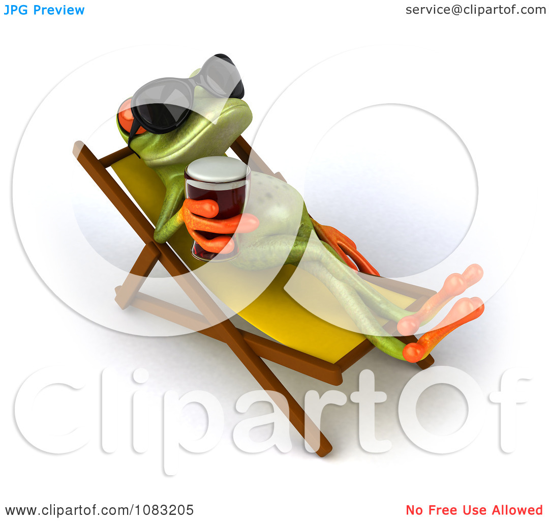 Clipart 3d Springer Frog Relaxing With Beer On A Chaise Lounge 2