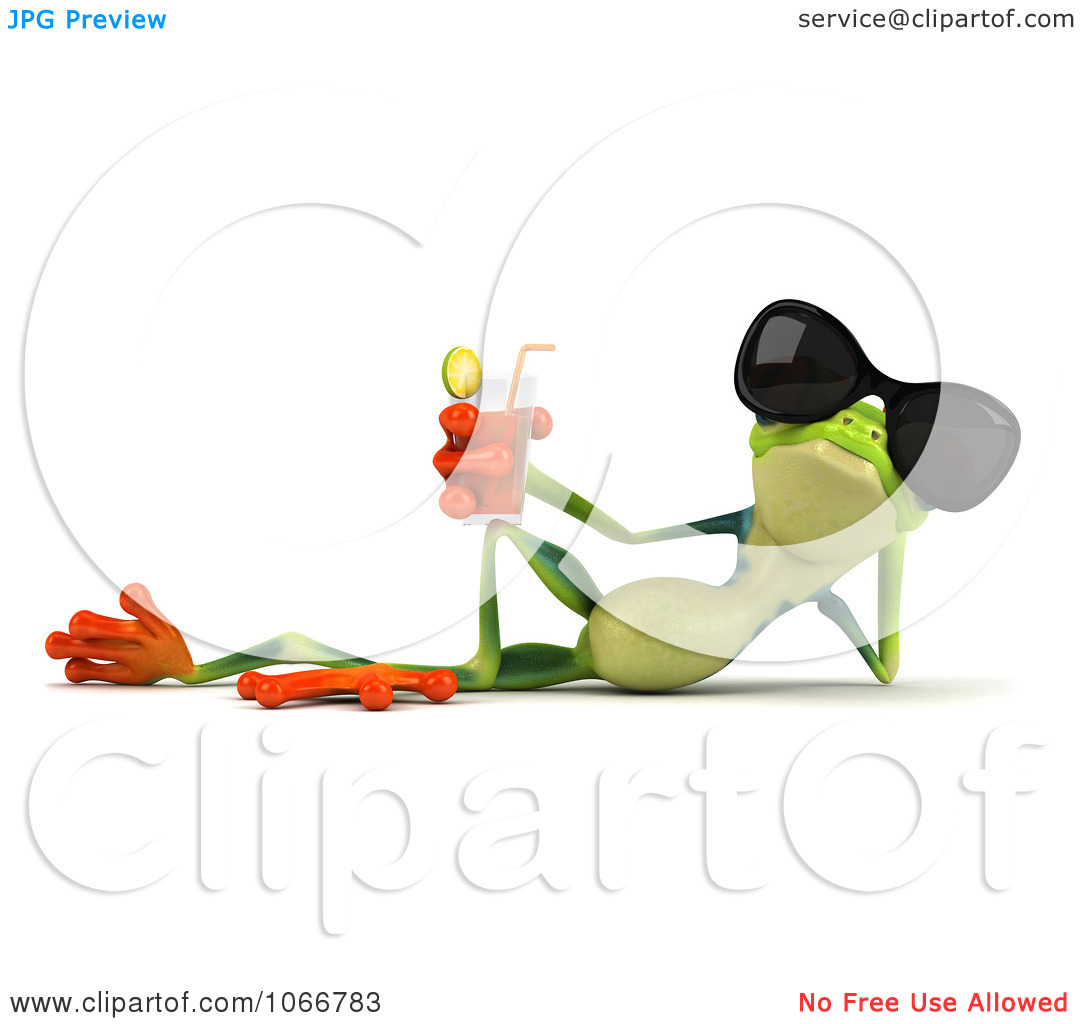 Clipart 3d Springer Frog Relaxing With Iced Tea   Royalty Free Cgi