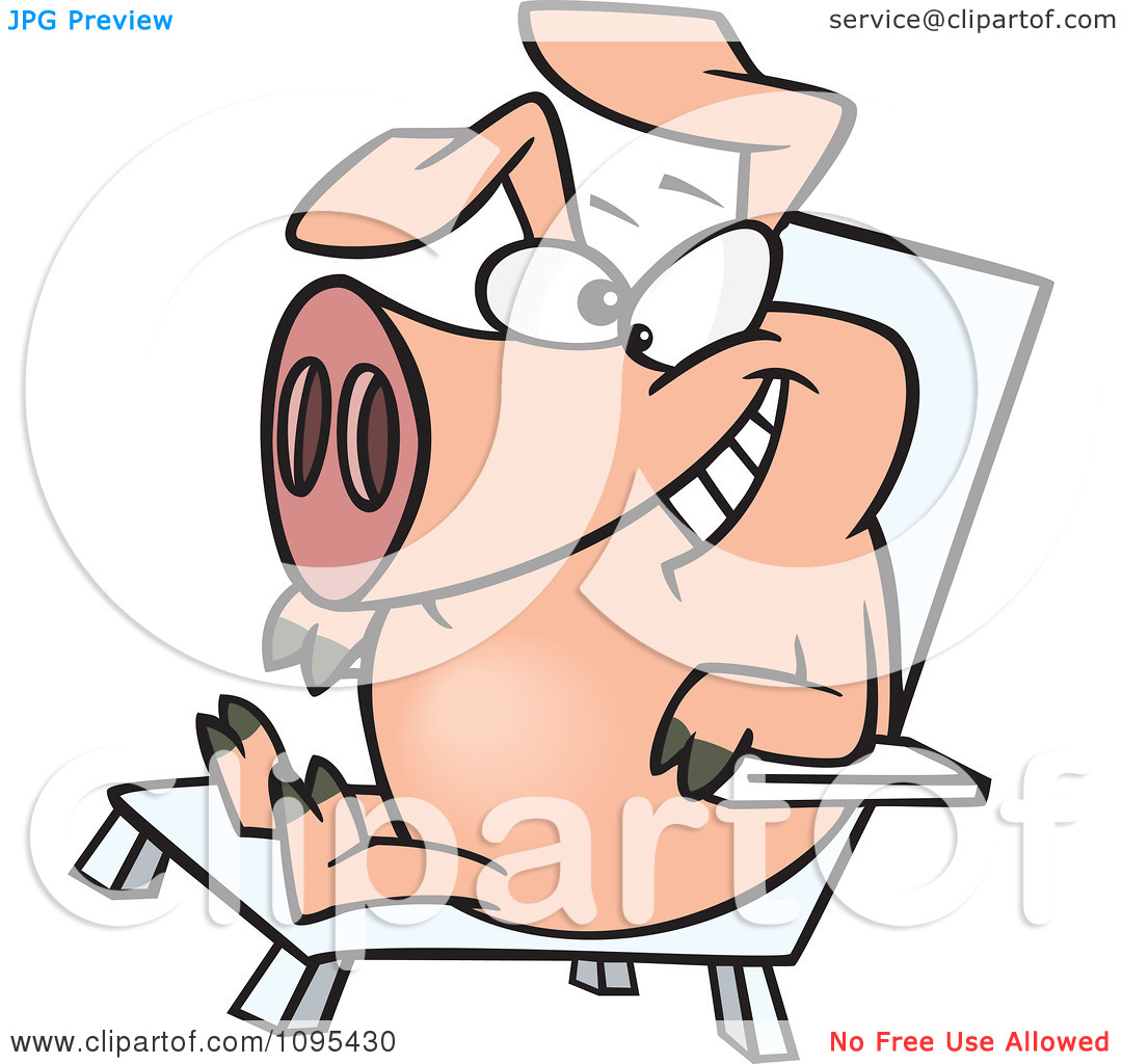 Clipart Cartoon Hog Relaxing In A Chair On Pig Day   Royalty Free