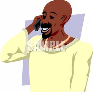 Clipart Image  A Bald And Smiling African American Man Talking On His