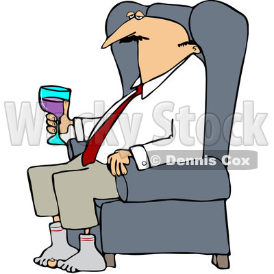 Clipart Tired Businessman Relaxing With Wine After A Long Day    