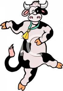 Colorful Cartoon Of A Dancing Cow   Royalty Free Clipart Picture