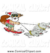 Comical Clip Art Of A Santa Surfing And Holding Reins To Dolphins By    
