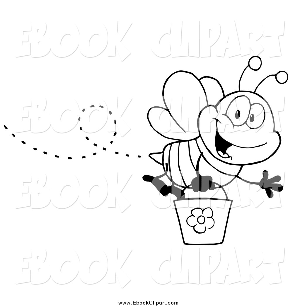 Larger Preview  Vector Clip Art Of A Lineart Honey Bee Flying With A