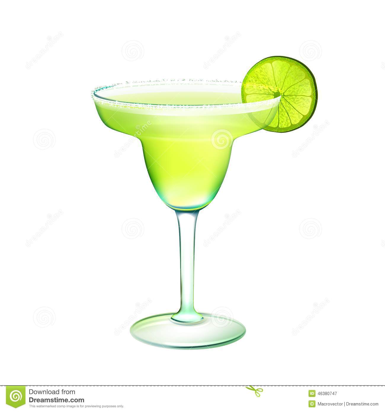 Margarita Realistic Cocktail In Glass With Lime Slice Isolated On