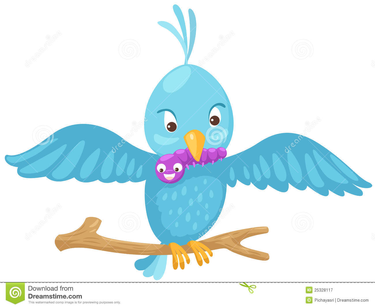 Royalty Free Stock Photography  Blue Bird Eating Worm On Branch