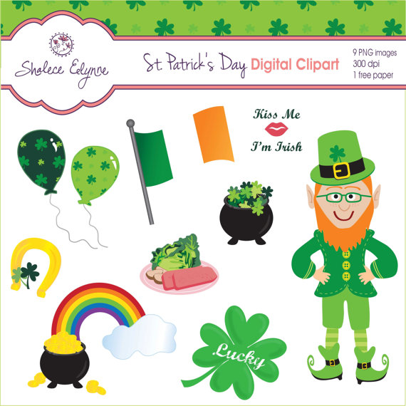 St  Patrick S Day Digital Clipart Plus Free Paper Instant Download