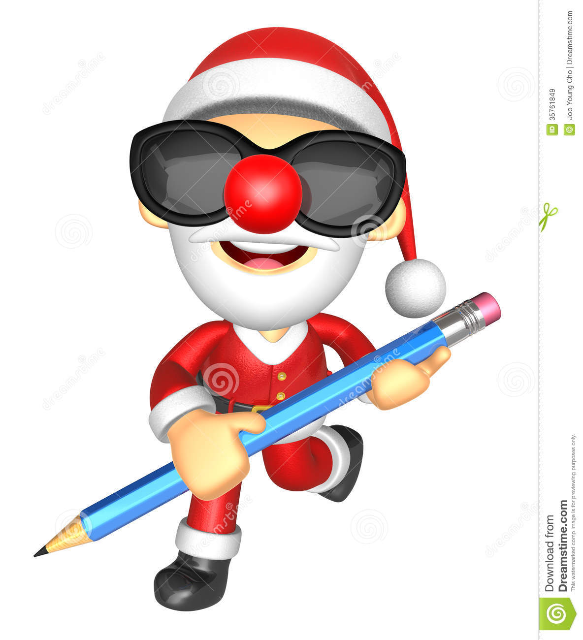 Wear Sunglasses 3d Santa Mascot Holding A Big Board With Both Pencil