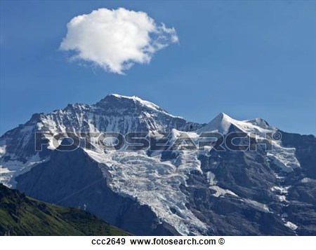 Wengen Jungfrau Regioneiger Mountain With Single Cloud Over Peak    
