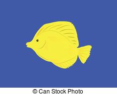 Yellow Fish   Vectoryellow Tang Fish Isolated On Blue   