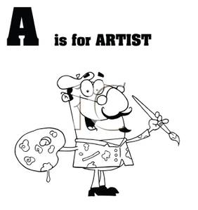 Black And White A Is For Artist Card   Royalty Free Clipart Picture