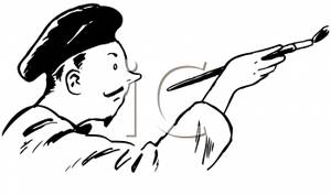 Black And White Artist With A Paintbrush   Clipart
