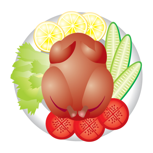 Chicken With Decorated Salad In Salad Tomato Cumbers Lemon Clip Art