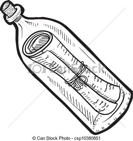 Clipart Vector Of Message In A Bottle Sketch   Doodle Style Message In