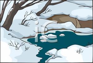 Creek In Winter Time   Clipart