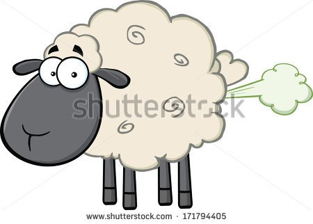 Cute Black Head Sheep Cartoon Mascot Character With Fart Cloud  Raster
