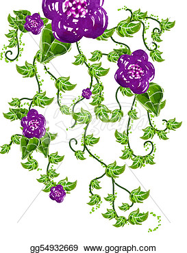 Drawing Of Purple Flower And Green Vines  Stock Clipart Gg54932669