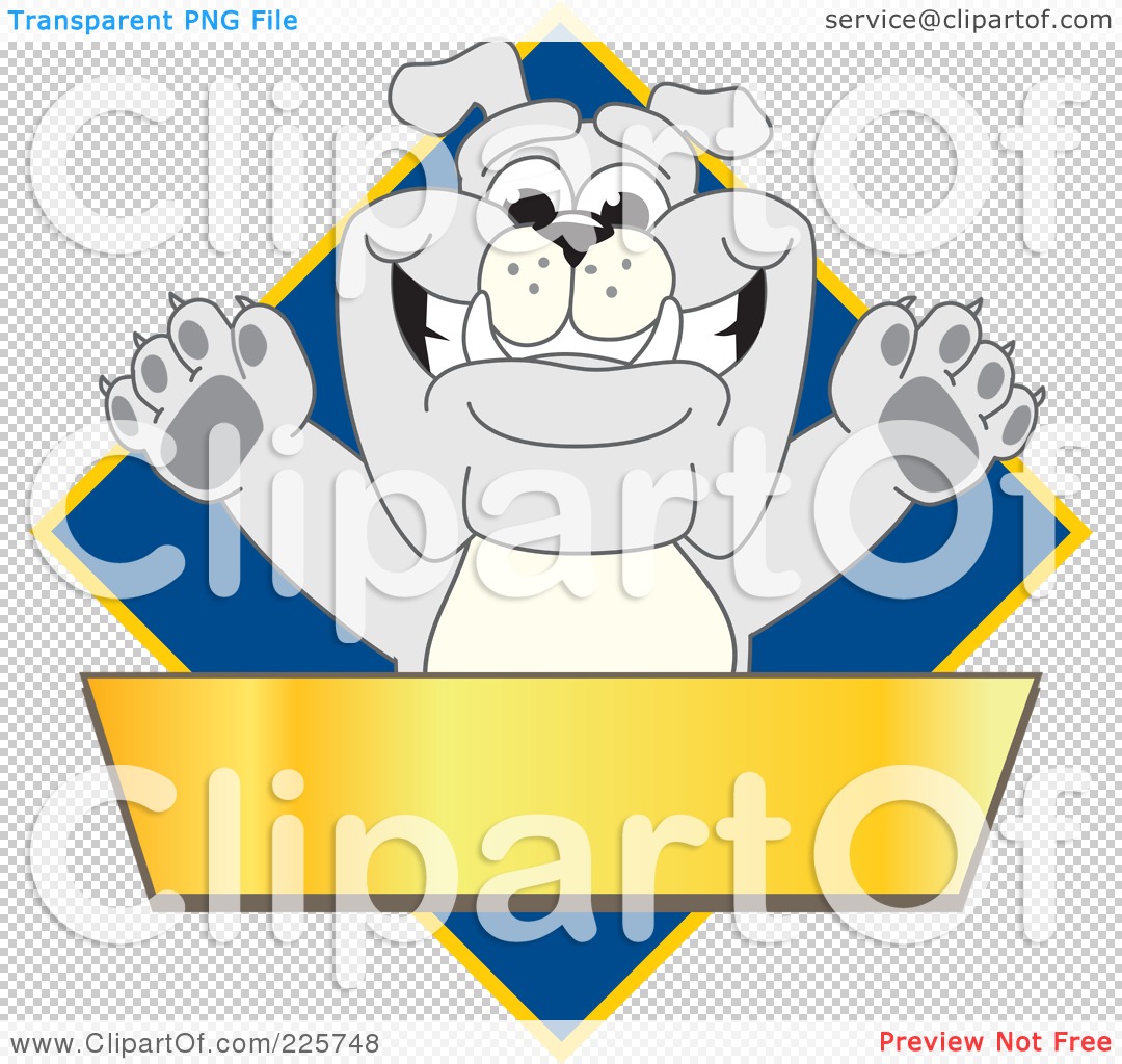 Free  Rf  Clipart Illustration Of A Gray Bulldog Mascot Over A Blue