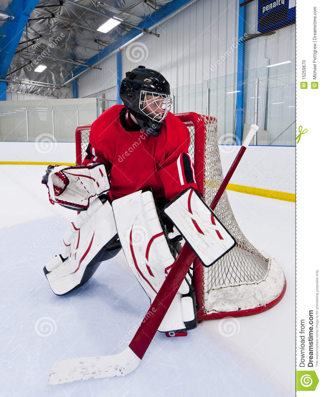 Ice Hockey Goalie  Picture Taken On Ice Rink 