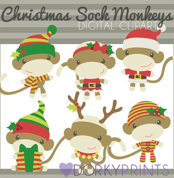 Limited Commercial Use  Santa Sock Monkey Sock Monkey Holiday Clipart