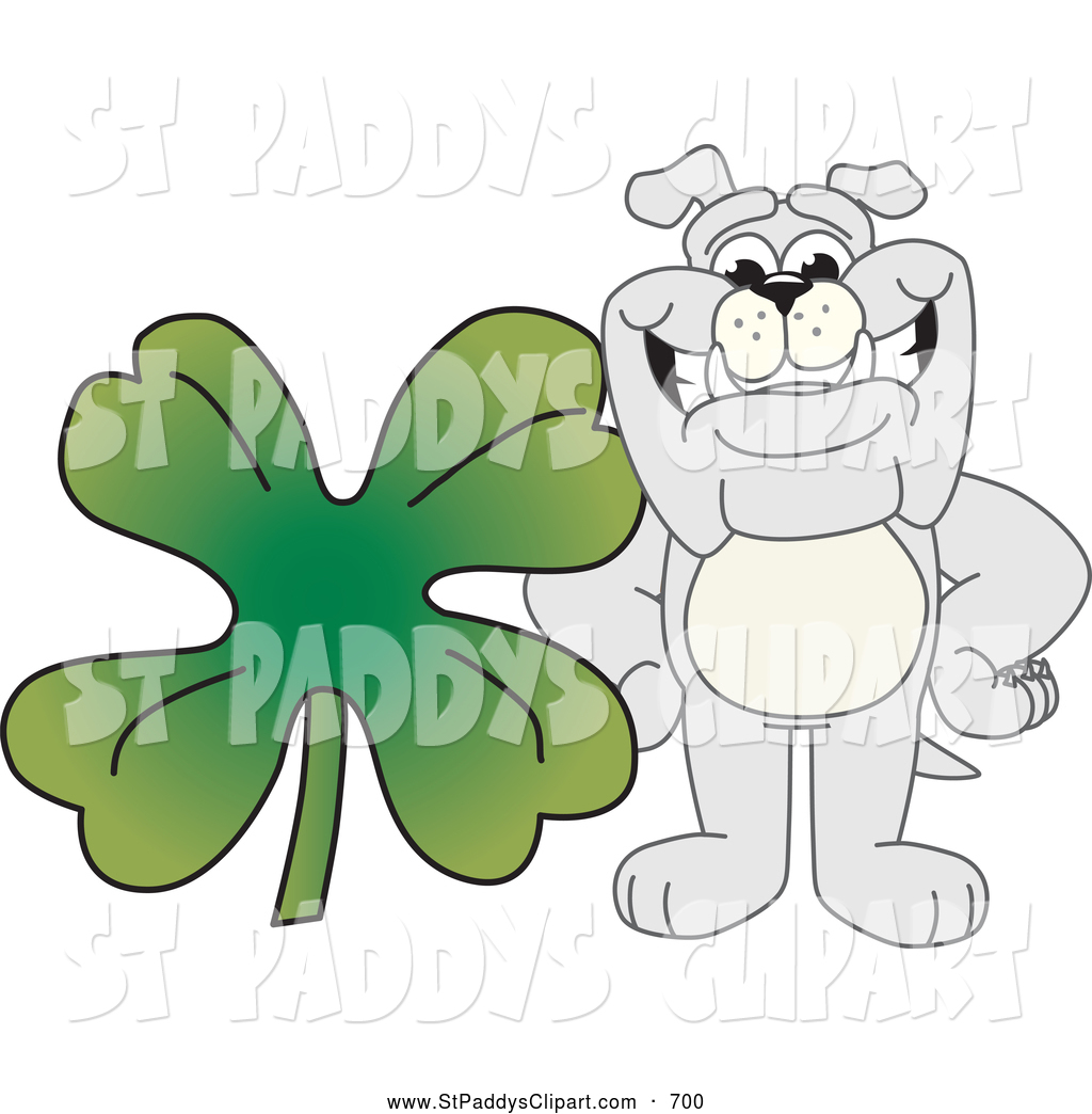 Of A Grinning Gray Bulldog Mascot With A Four Leaf Clover By Toons4biz