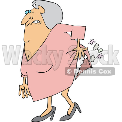 Of An Uncomfortable Old Lady Passing Gas   Royalty Free Vector Clipart