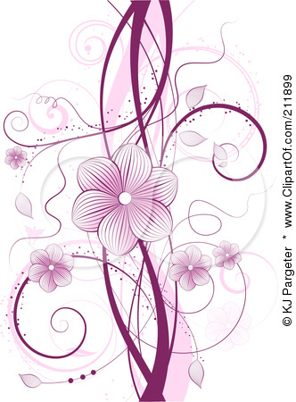 Purple Floral Vine With Blossoms And Tendrils Over White Poster Art