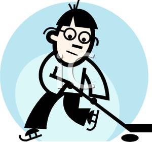 Skinny Boy Playing Hockey   Royalty Free Clipart Picture