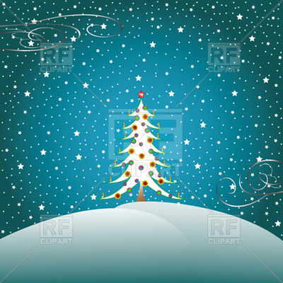 Winter Time   Snowing Night And Christmas Tree Download Royalty Free